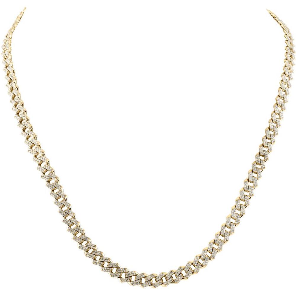 10K Yellow Gold 22-Inch Straight Cuban Link Necklace with Pave-Set Round Diamonds - 5.68 Carat Total Diamond Weight