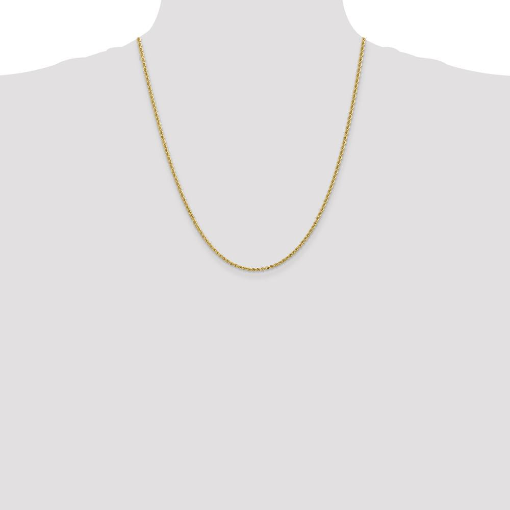 10K Yellow Gold 22" Rope Chain Necklace - Polished Finish, 2.25mm Width