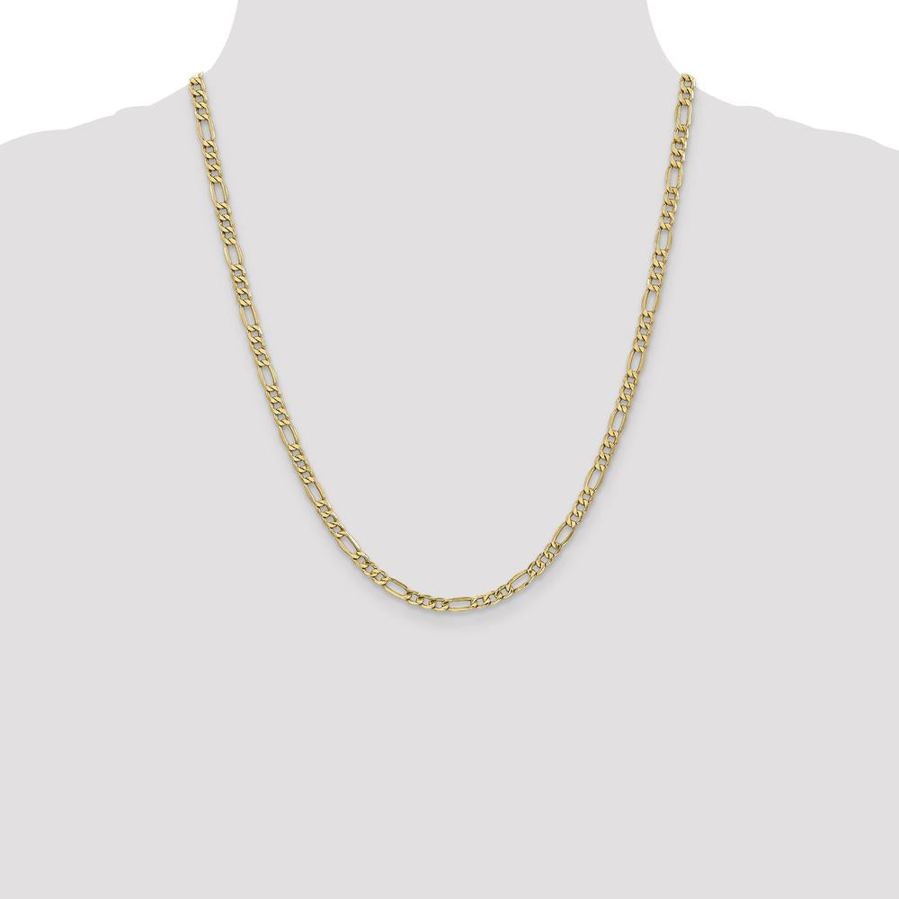 10K Yellow Gold 22" Semi-Solid Figaro Chain Necklace - 4.2mm Width