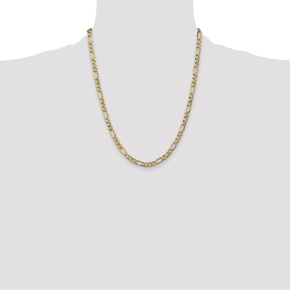10K Yellow Gold 22" Semi-Solid Figaro Chain Necklace - 5.35mm Width
