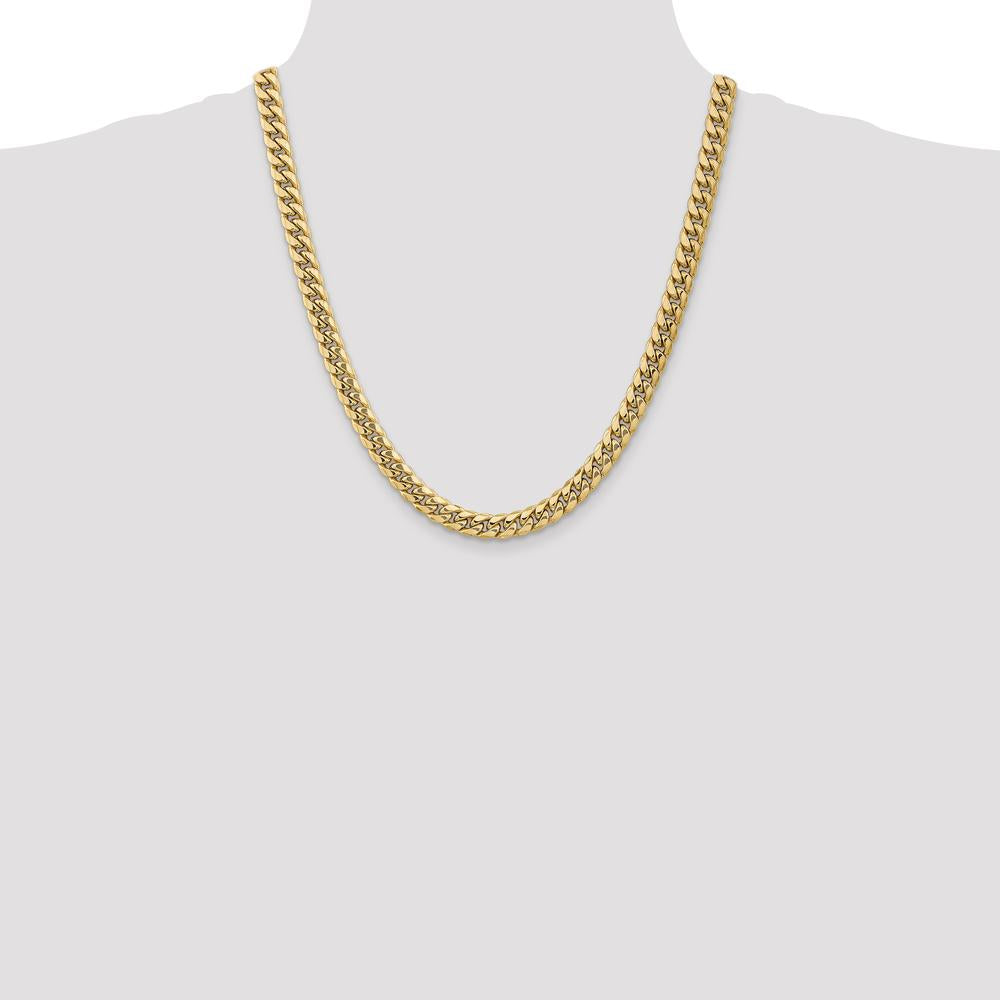 10K Yellow Gold 22" Semi-Solid Miami Cuban Chain - 7.3mm Width