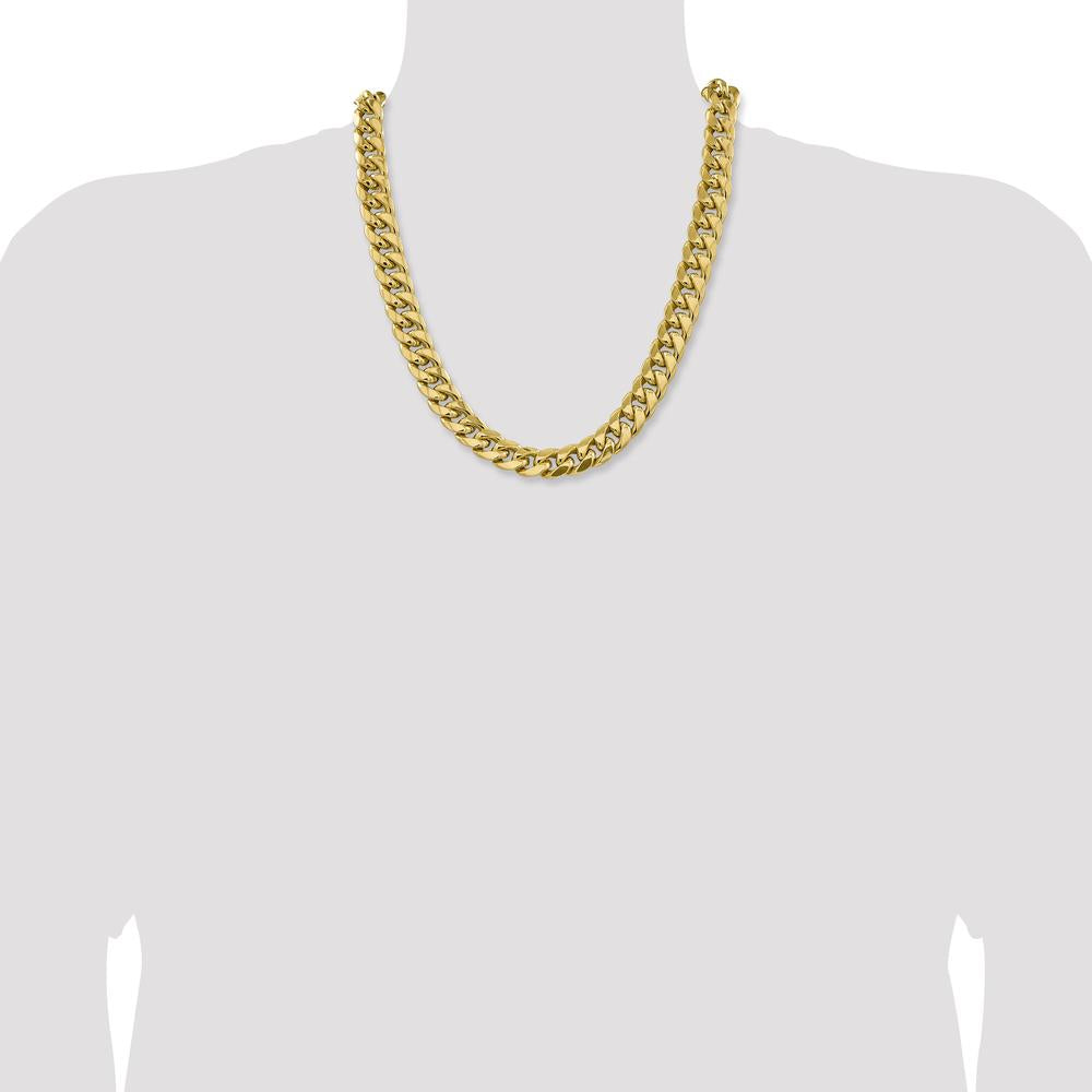 10K Yellow Gold 22" Semi-Solid Miami Cuban Chain Necklace - 13.2mm Width
