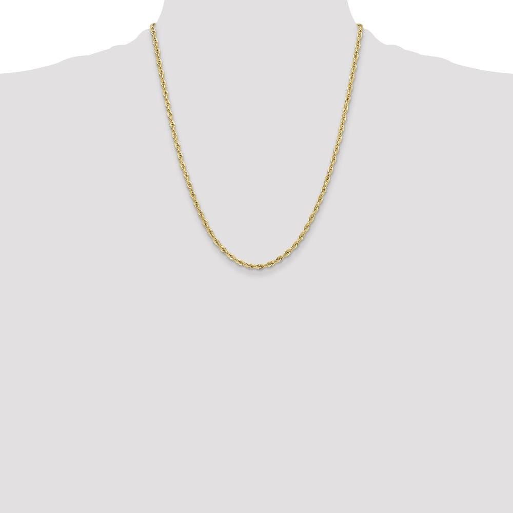 10K Yellow Gold 22" Semi-Solid Rope Chain Necklace - 3.5mm Width