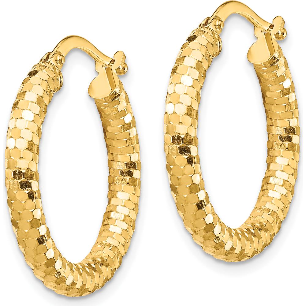 10K Yellow Gold 22mm Diamond-Cut Hoop Earrings with Wire & Clutch Closure