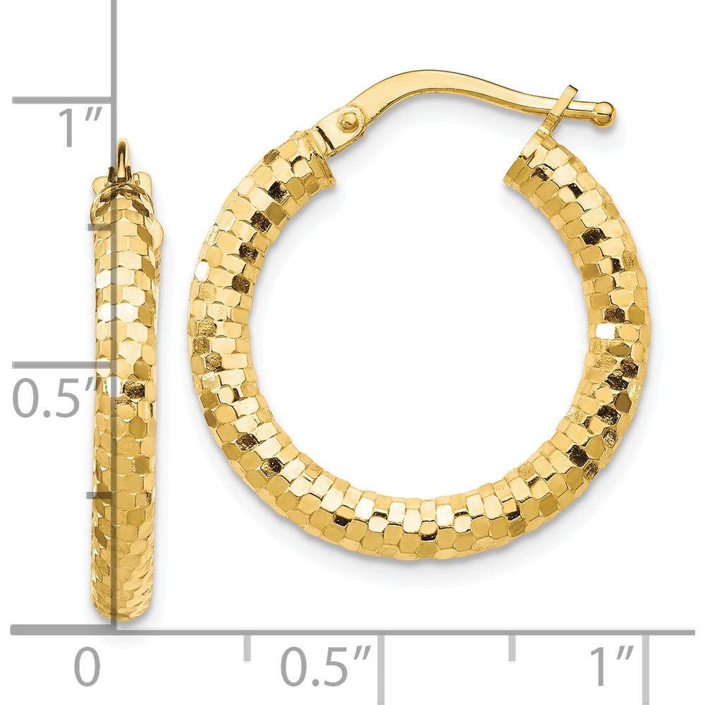 10K Yellow Gold 22mm Diamond-Cut Hoop Earrings with Wire & Clutch Closure