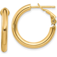10K Yellow Gold 22mm Polished Round Omega Back Hoop Earrings
