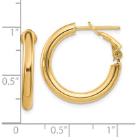 10K Yellow Gold 22mm Polished Round Omega Back Hoop Earrings