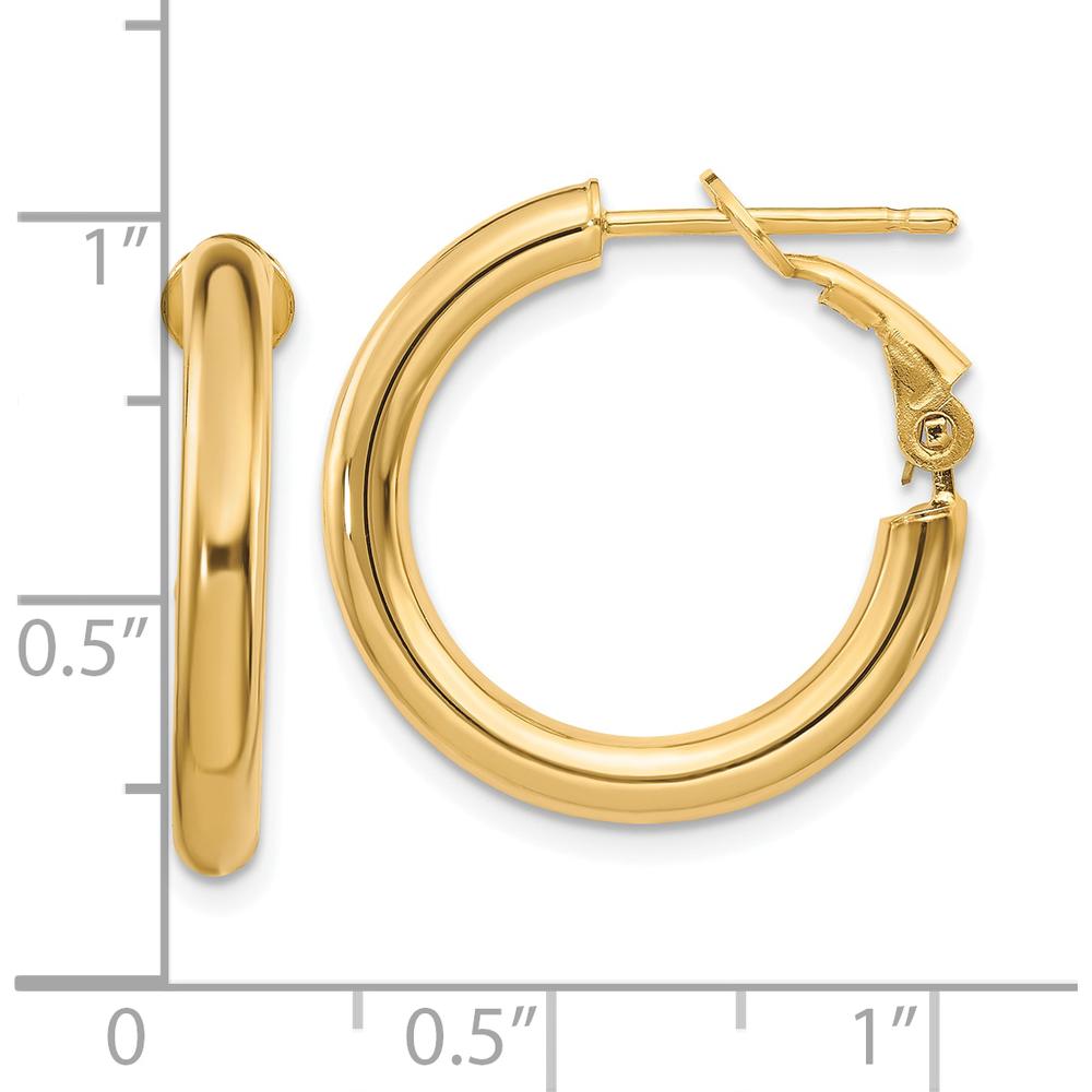 10K Yellow Gold 22mm Polished Round Omega Back Hoop Earrings