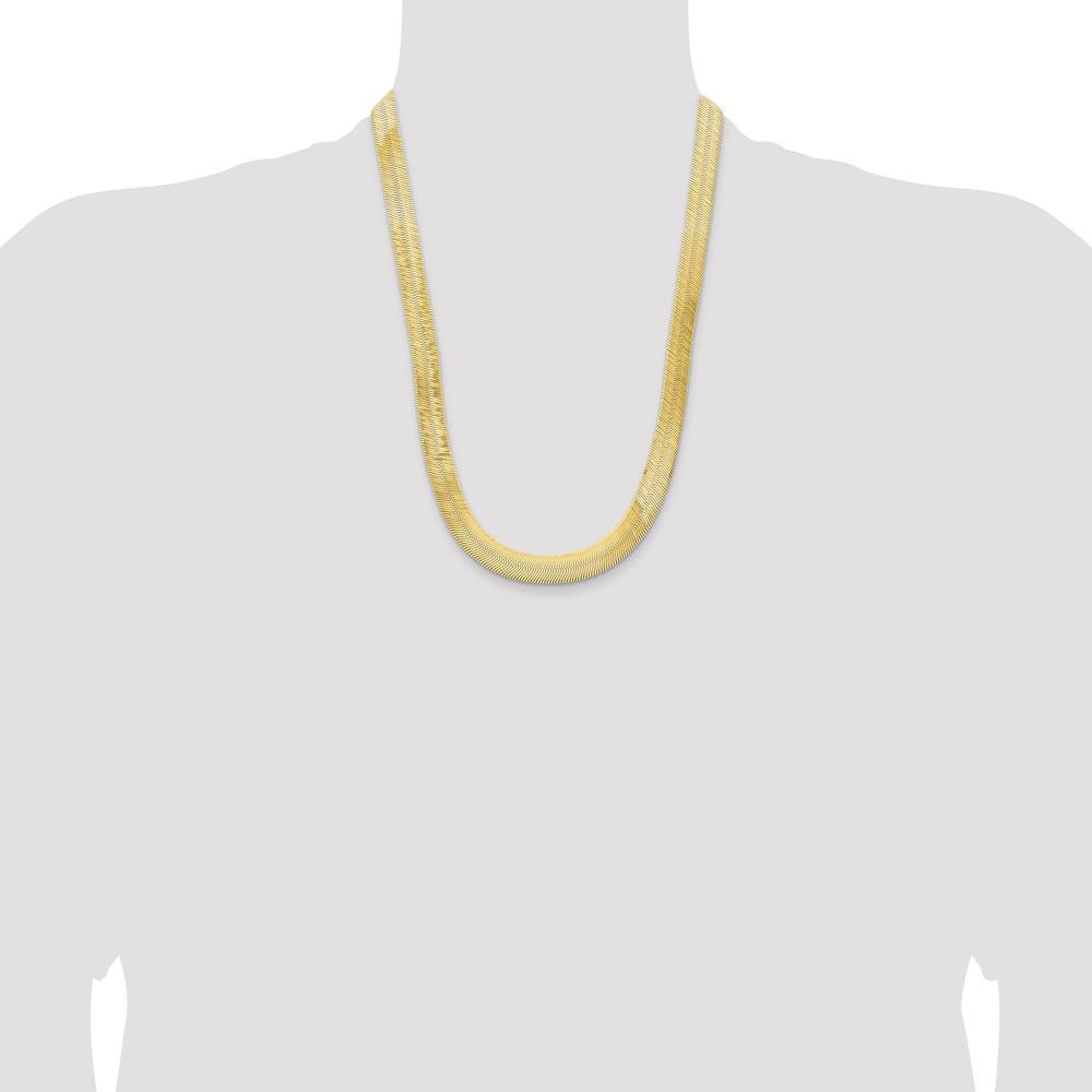 10K Yellow Gold 24" 10mm Herringbone Chain Necklace - Polished Finish