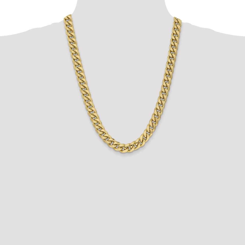 10K Yellow Gold 24" 11mm Semi-Solid Miami Cuban Chain with Lobster Clasp