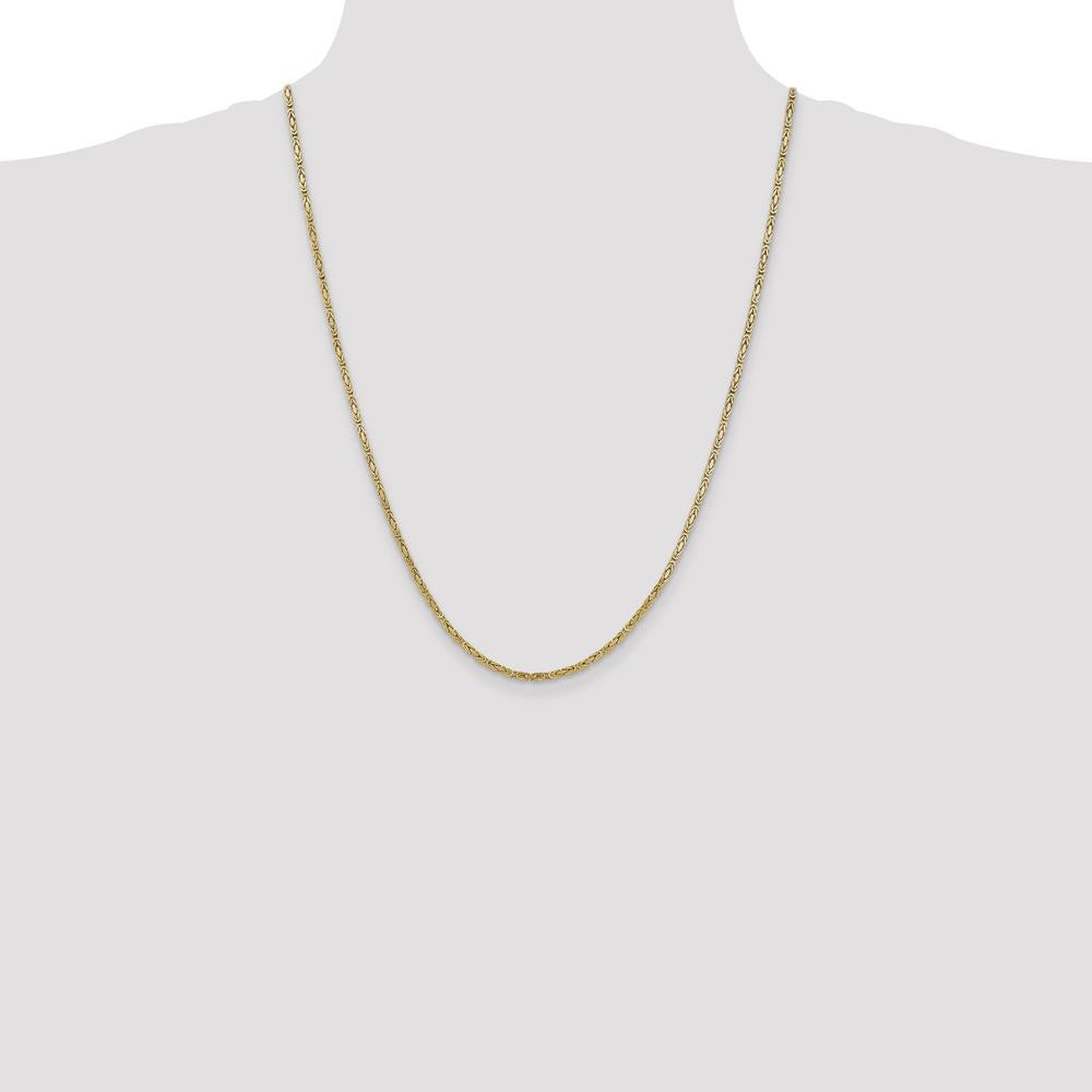 10K Yellow Gold 24" 2mm Byzantine Chain Necklace - Solid Handmade Design