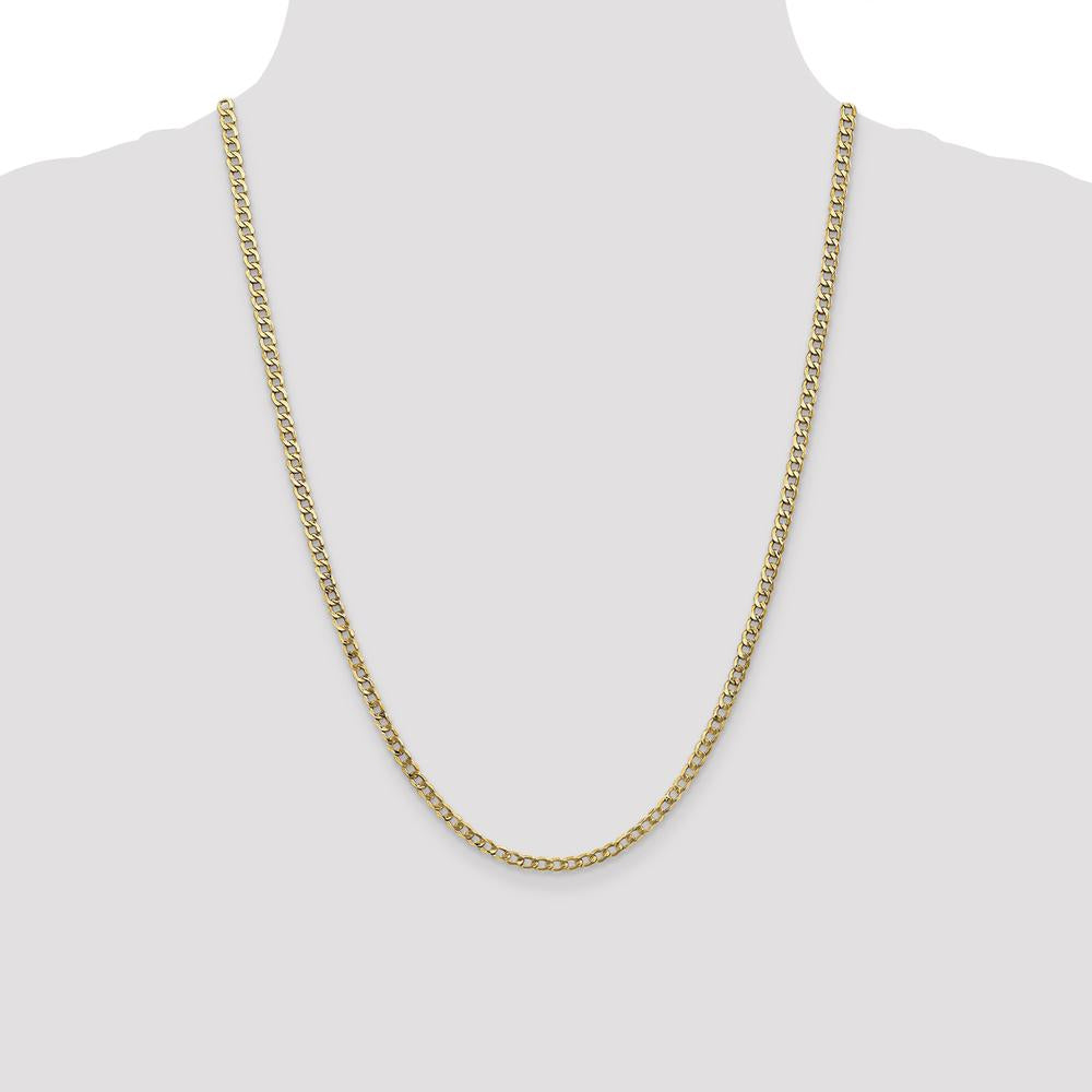 10K Yellow Gold 24" 3.35mm Semi-Solid Curb Link Chain Necklace