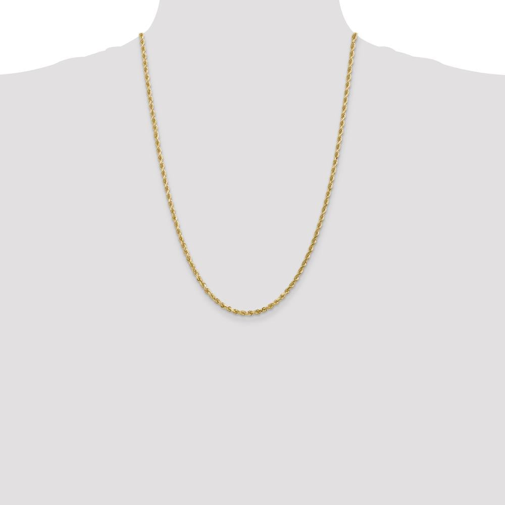 10K Yellow Gold 24" 3mm Diamond-Cut Rope Chain with Lobster Clasp