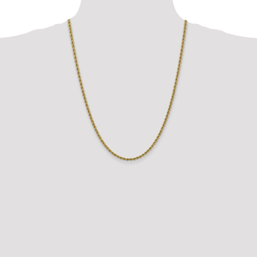 10K Yellow Gold 24" 3mm Regular Rope Chain with Polished Finish