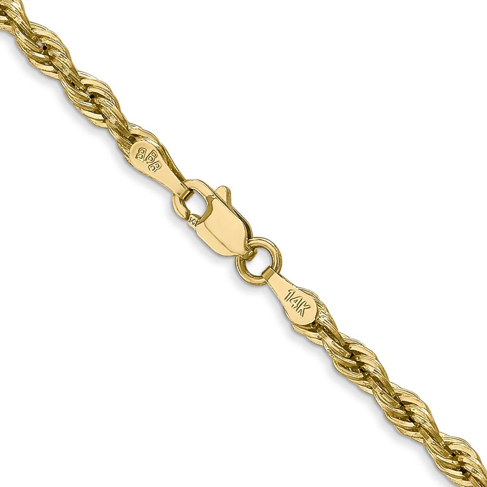 10K Yellow Gold 24" 3mm Semi-Solid Rope Chain Necklace with Lobster Clasp