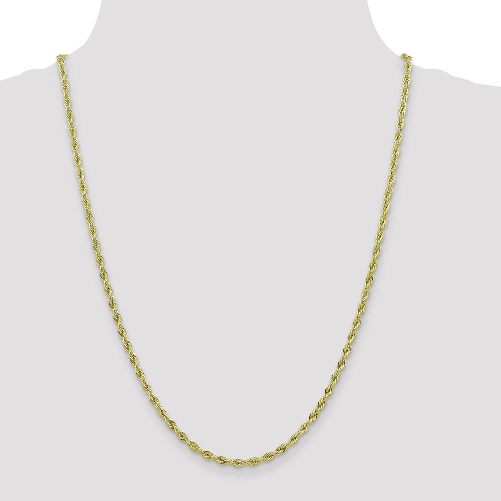 10K Yellow Gold 24" 3mm Semi-Solid Rope Chain Necklace with Lobster Clasp