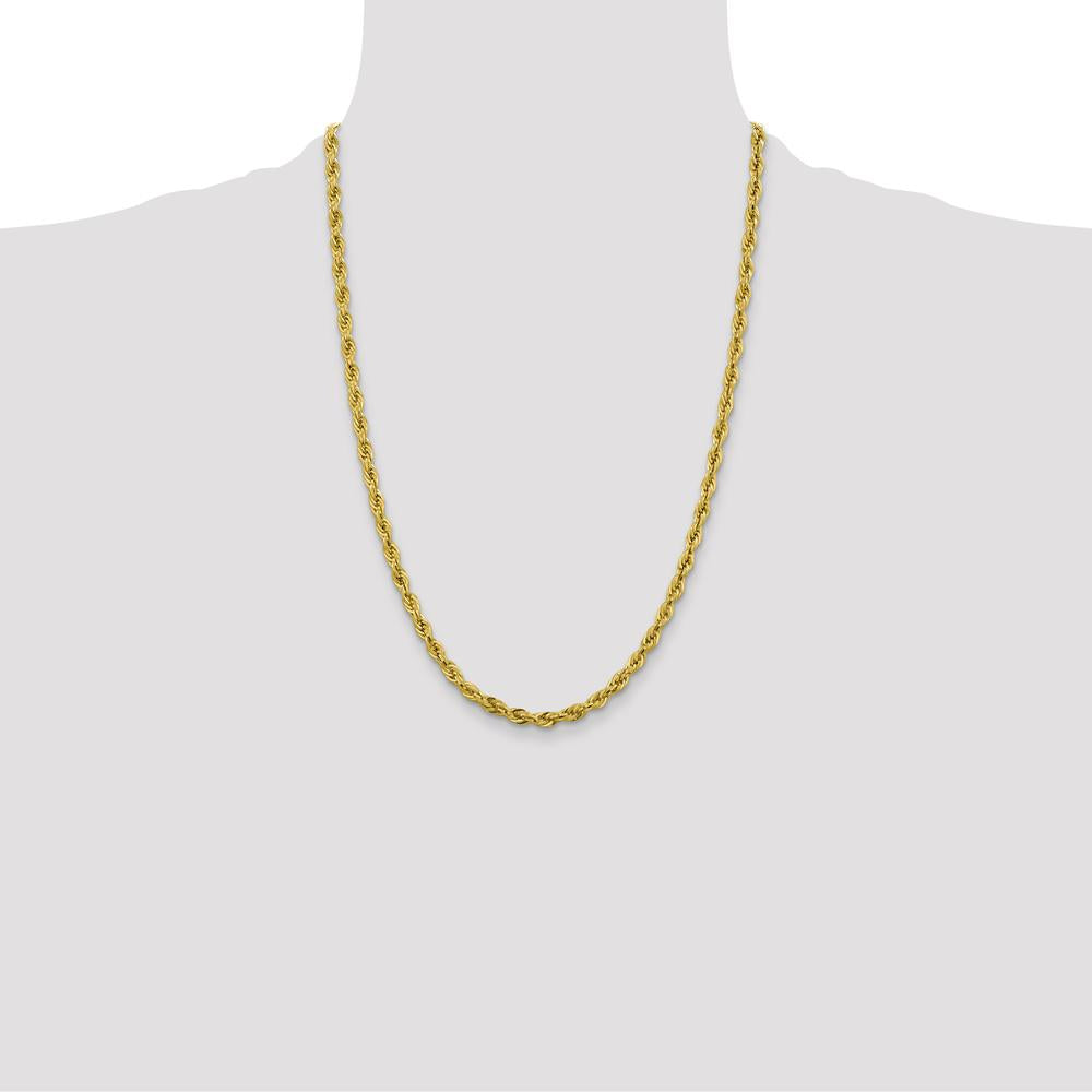 10K Yellow Gold 24" 4.25mm Semi-Solid Rope Chain with Lobster Clasp