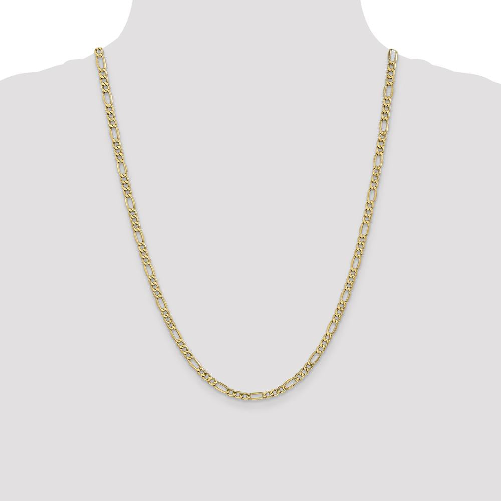 10K Yellow Gold 24" 4.2mm Semi-Solid Figaro Chain Necklace