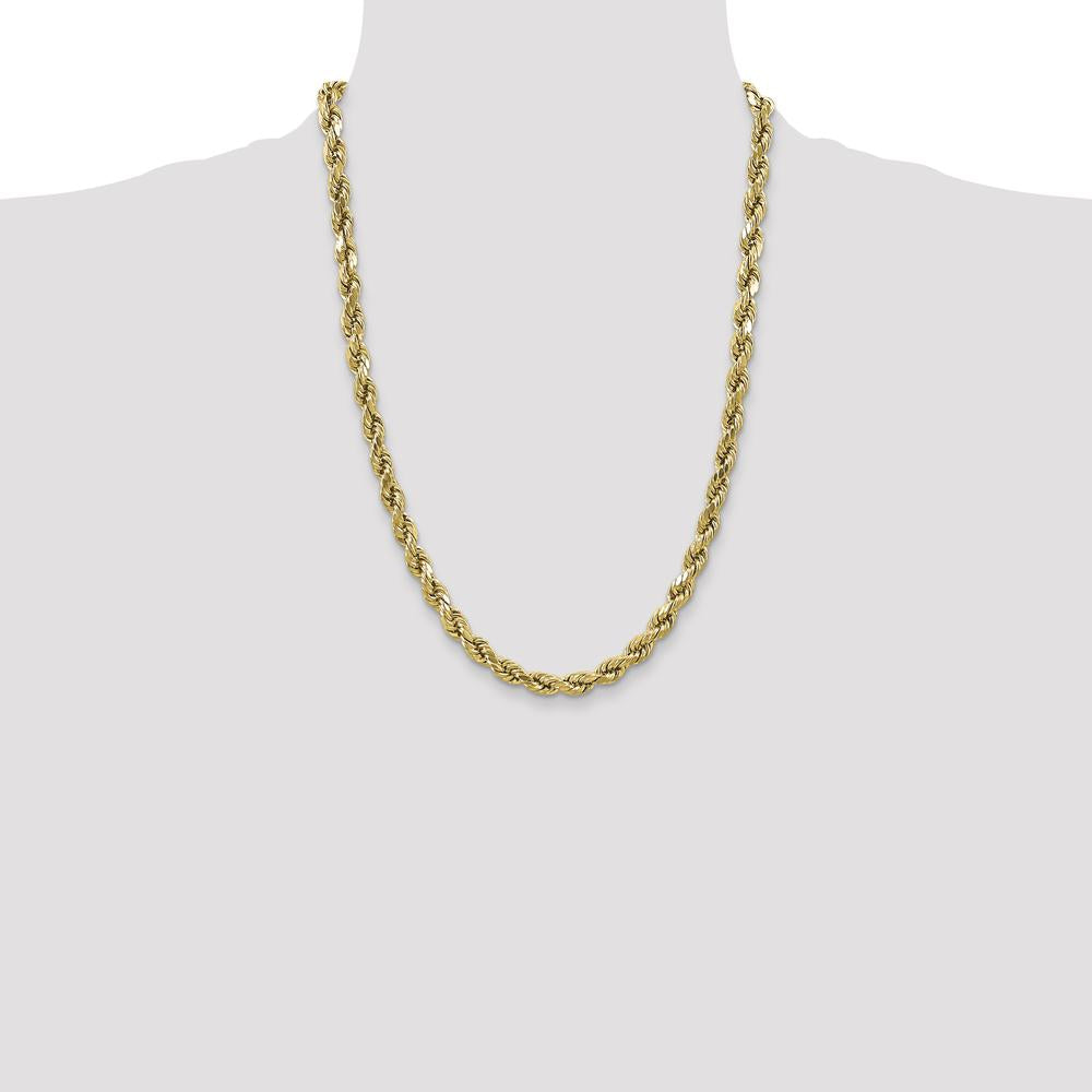 10K Yellow Gold 24" 4.9mm Semi-Solid Diamond-Cut Rope Chain Necklace