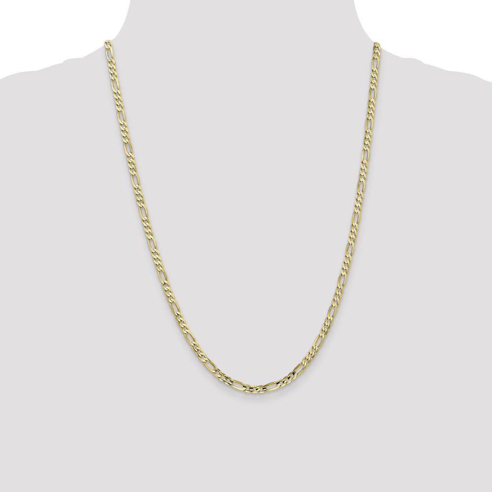 10K Yellow Gold 24" 4mm Concave Open Figaro Chain Necklace with Lobster Clasp