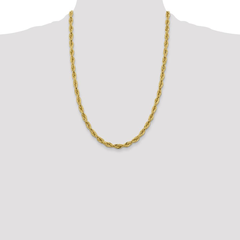 10K Yellow Gold 24" 5.4mm Polished Rope Chain Necklace
