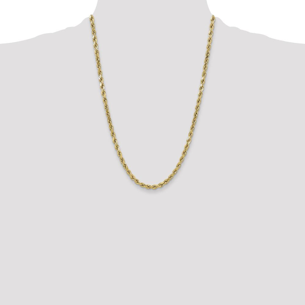 10K Yellow Gold 24" 5.5mm Semi-Solid Diamond-Cut Rope Chain Necklace