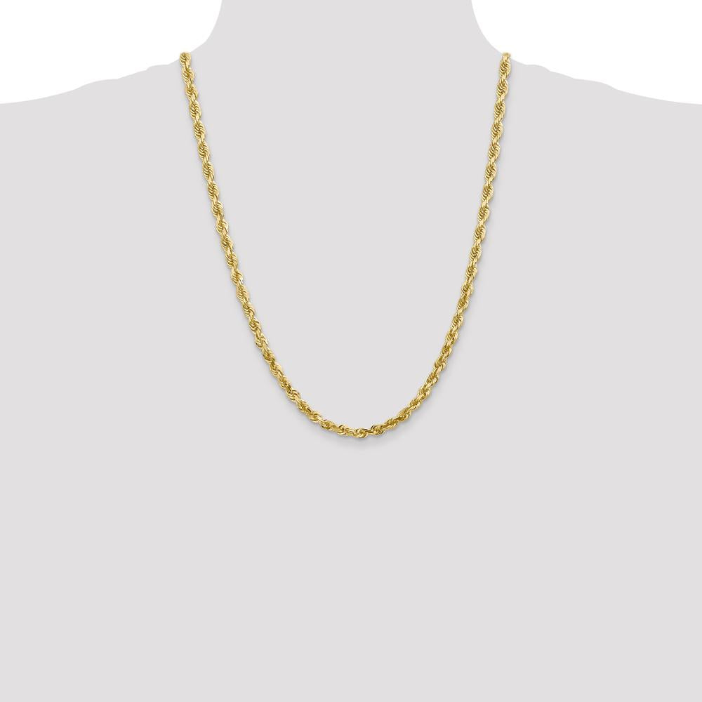 10K Yellow Gold 24" 5mm Diamond-Cut Rope Chain Necklace - Solid Polished Finish