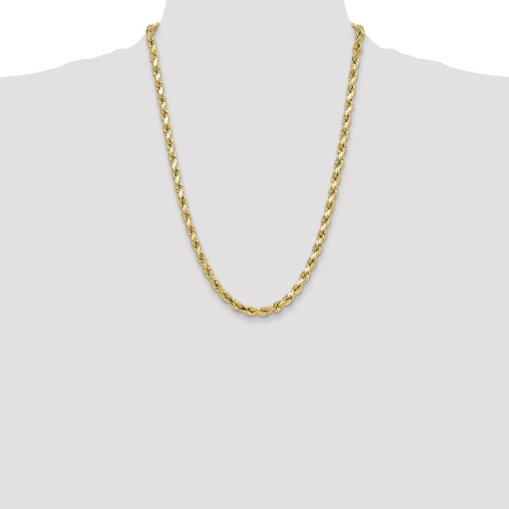 10K Yellow Gold 24" 6.5mm Diamond-Cut Rope Chain Necklace