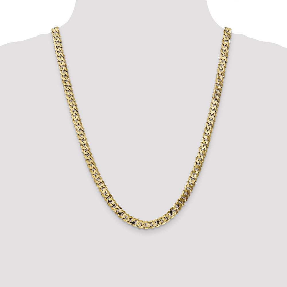 10K Yellow Gold 24" 6.75mm Flat Beveled Curb Chain Necklace