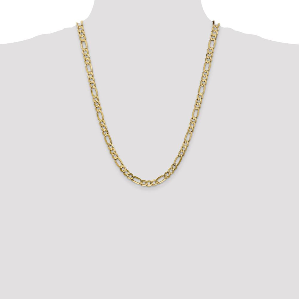 10K Yellow Gold 24" 6mm Concave Open Figaro Chain Necklace