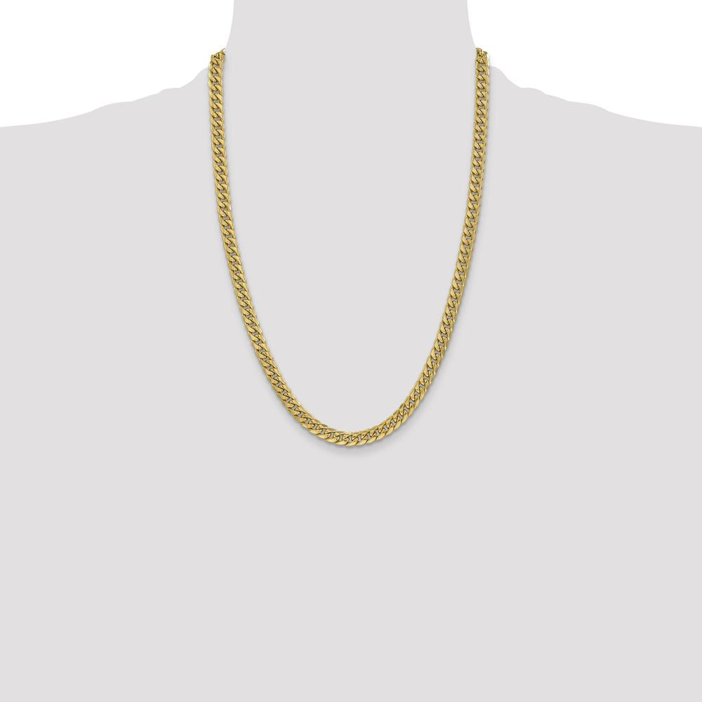 10K Yellow Gold 24" 6mm Semi-Solid Miami Cuban Chain Necklace with Polished Finish