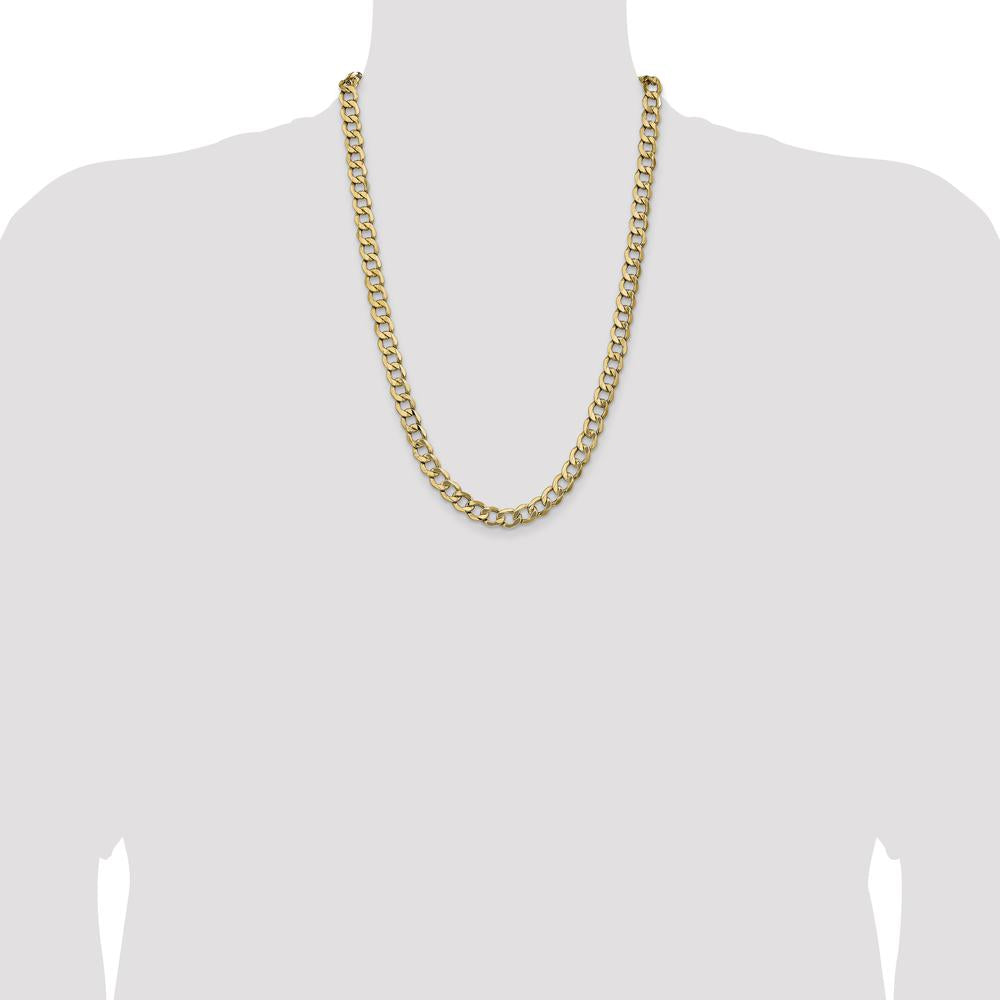 10K Yellow Gold 24" 9mm Semi-Solid Curb Chain Necklace - Polished Finish