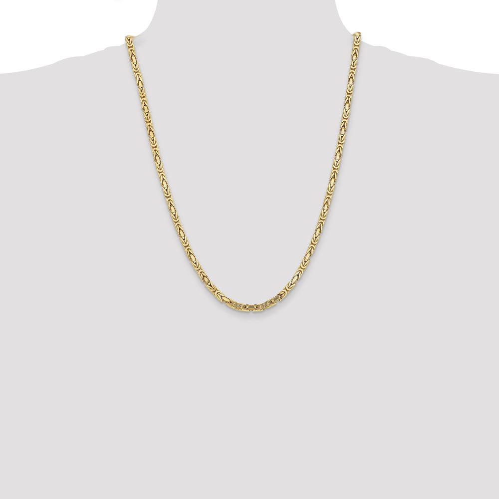 10K Yellow Gold 24" Byzantine Chain - 4mm Wide, Handmade, Polished Finish