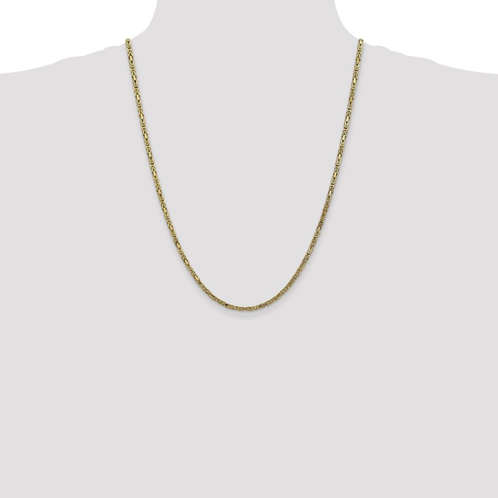 10K Yellow Gold 24" Byzantine Chain Necklace - 2.5mm Width