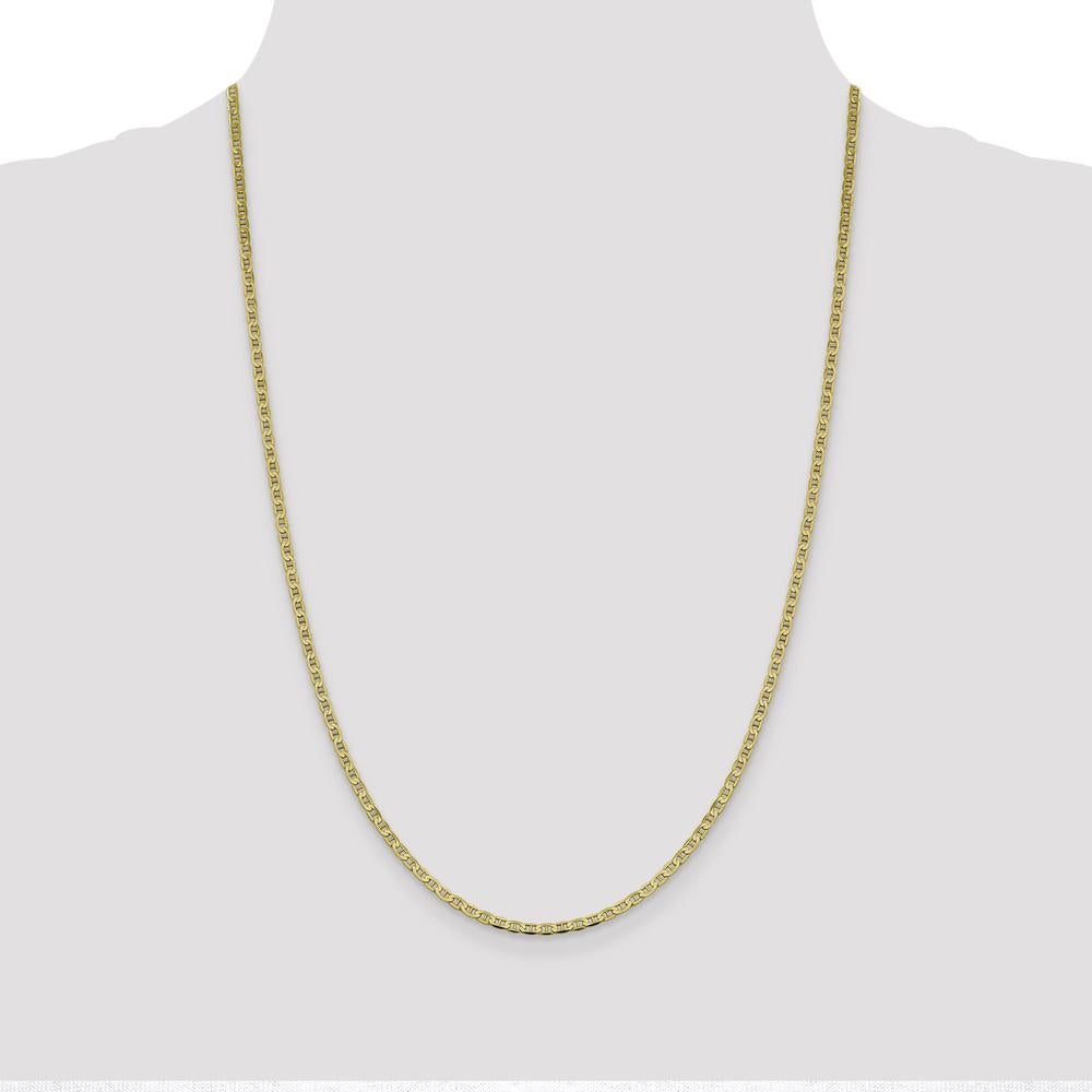 10K Yellow Gold 24" Concave Anchor Chain Necklace - 2.4mm Width