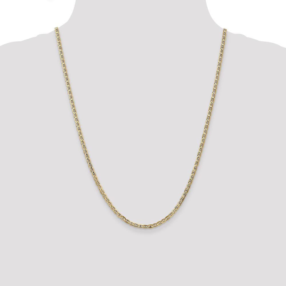 10K Yellow Gold 24" Concave Anchor Chain Necklace - Polished 3mm Width