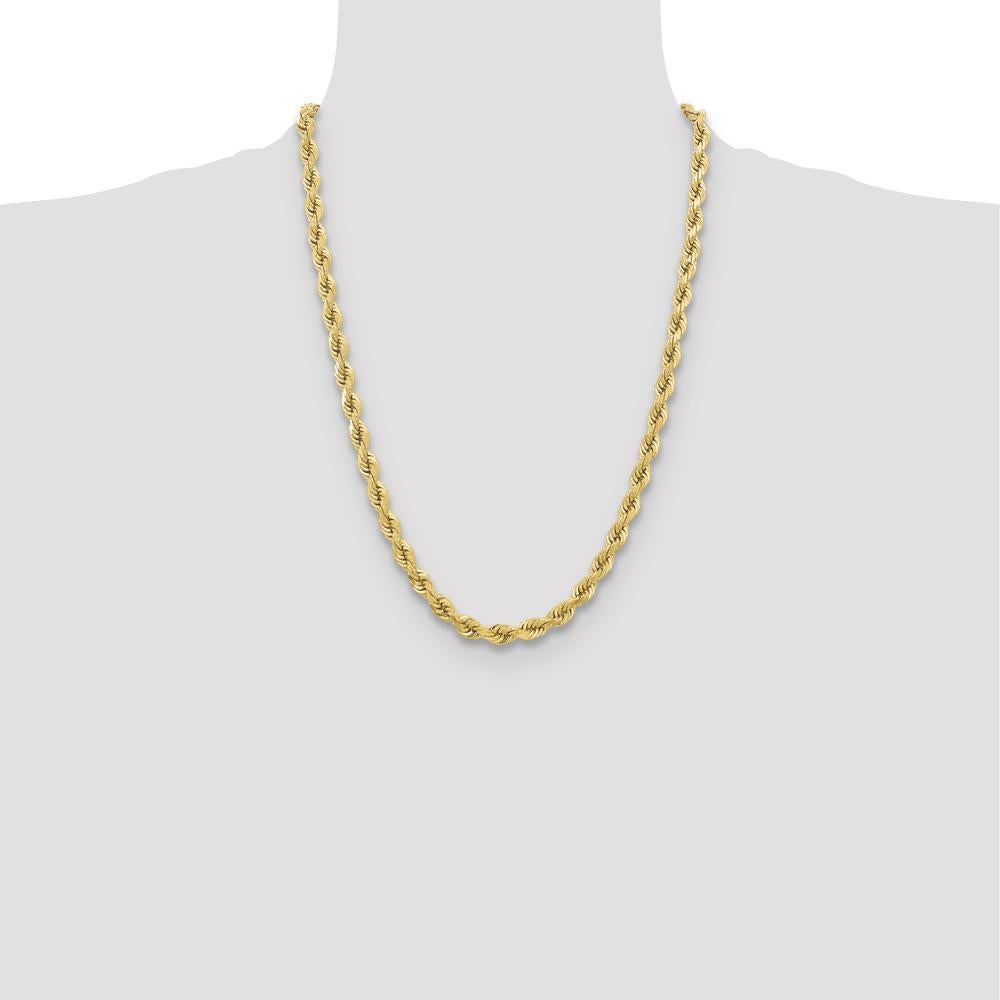 10K Yellow Gold 24" Diamond-Cut Rope Chain Necklace - 6.5mm Solid Link Design