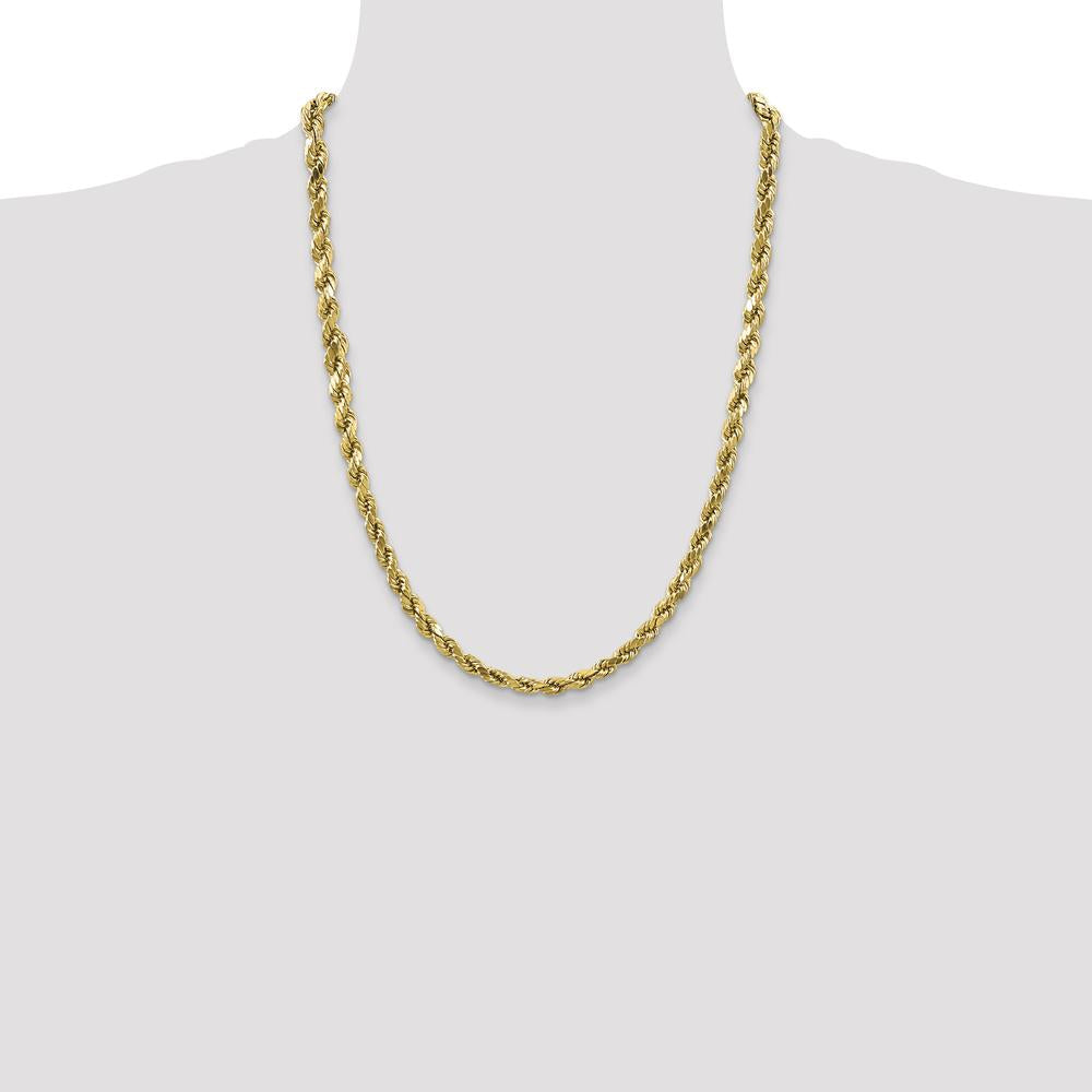 10K Yellow Gold 24" Diamond-Cut Semi-Solid Rope Chain Necklace