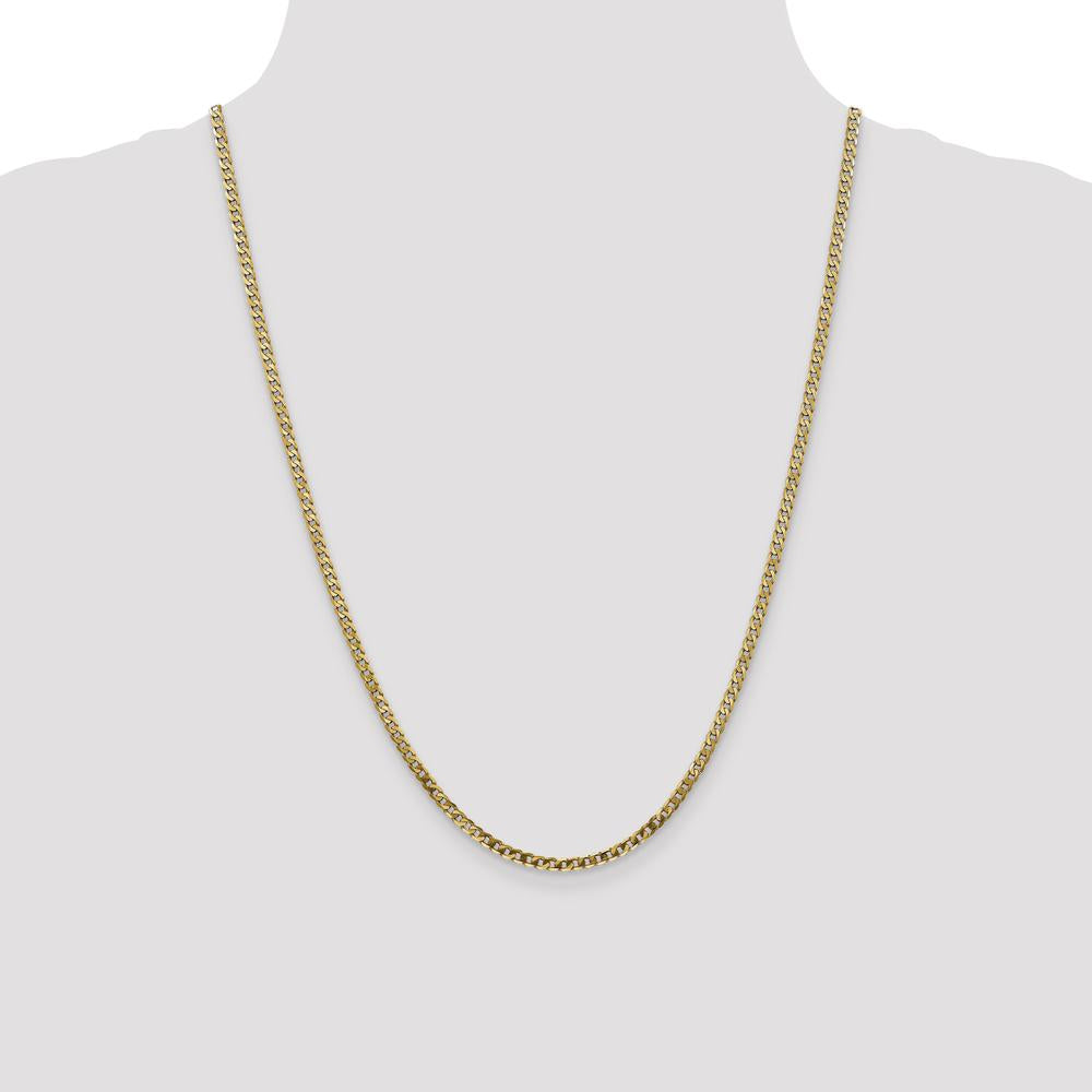10K Yellow Gold 24" Flat Beveled Curb Chain Necklace - 2.9mm Width