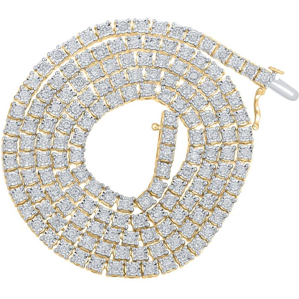 10K Yellow Gold 24-Inch Link Chain Necklace with Round Bezel-Set Diamonds - 5.25 Carat Total Diamond Weight
