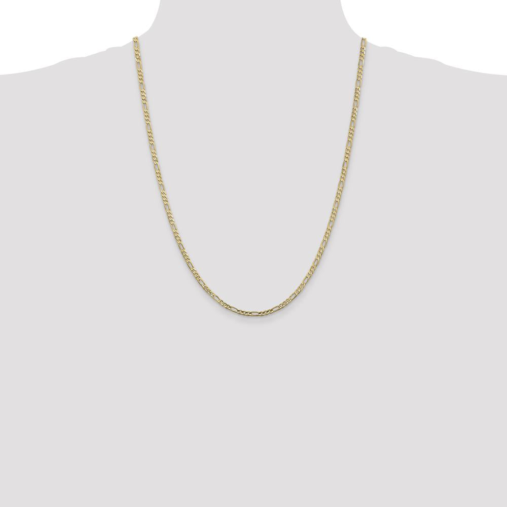 10K Yellow Gold 24" Polished Concave Figaro Chain Necklace 3mm Width