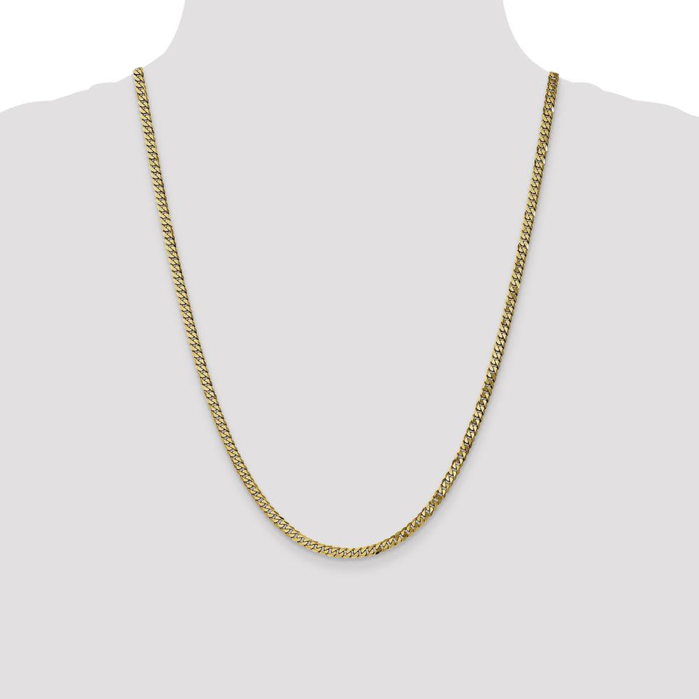 10K Yellow Gold 24" Polished Flat Beveled Curb Chain - 3.9mm Width