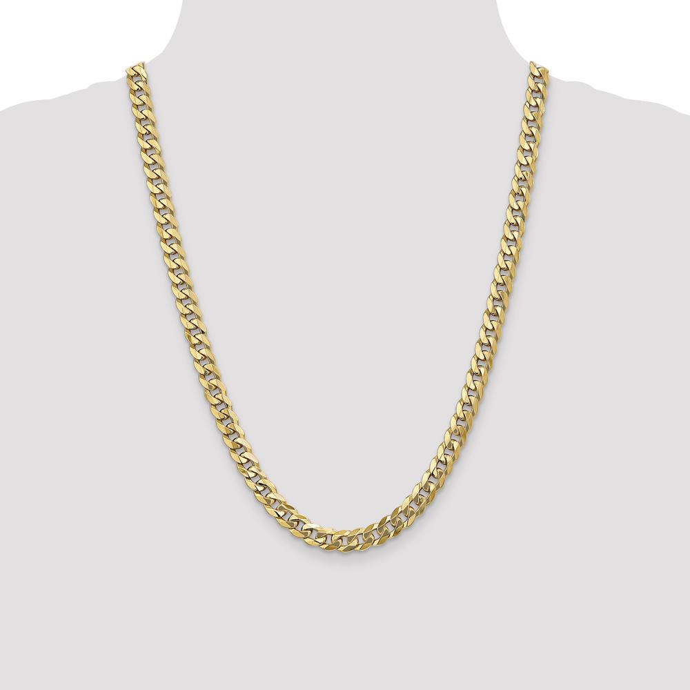 10K Yellow Gold 24" Polished Flat Beveled Curb Chain Necklace - 7.75mm Width