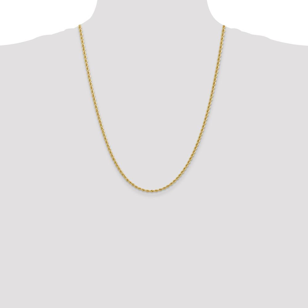 10K Yellow Gold 24" Regular Rope Chain Necklace - 2.75mm Width