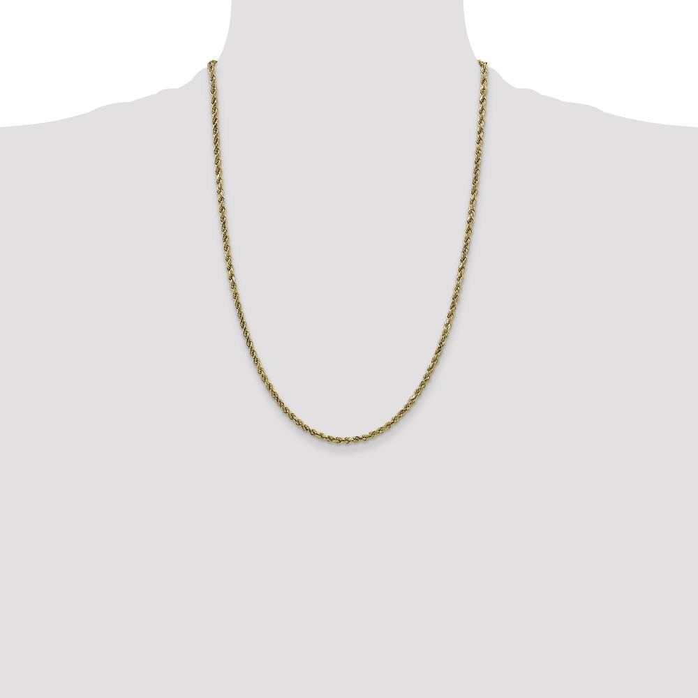 10K Yellow Gold 24" Semi-Solid Diamond-Cut Rope Chain - 2.25mm Width