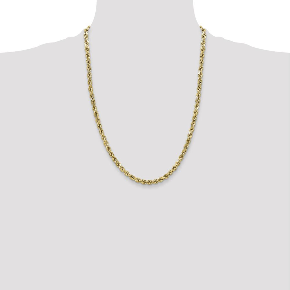 10K Yellow Gold 24" Semi-Solid Diamond-Cut Rope Chain - 3.5mm Width