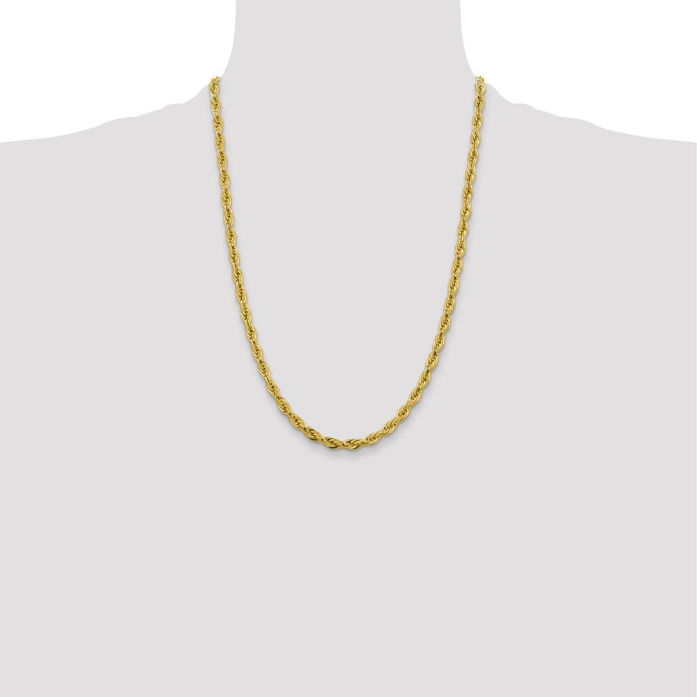 10K Yellow Gold 24" Semi-Solid Rope Chain - 4.75mm Width