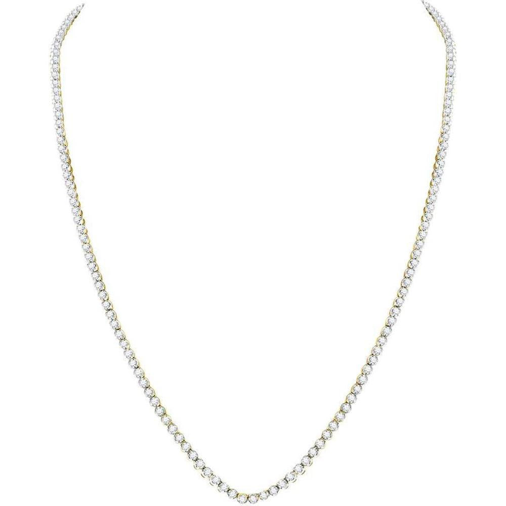 10K Yellow Gold 24" Tennis Chain Necklace with Prong-Set Round Diamonds - 11.06 Carat Total Diamond Weight