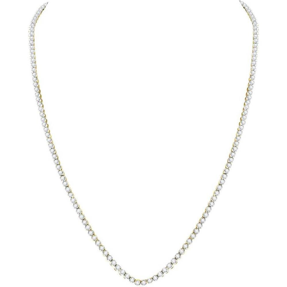 10K Yellow Gold 24" Tennis Chain Necklace with Prong-Set Round Diamonds - 11.06 Carat Total Diamond Weight