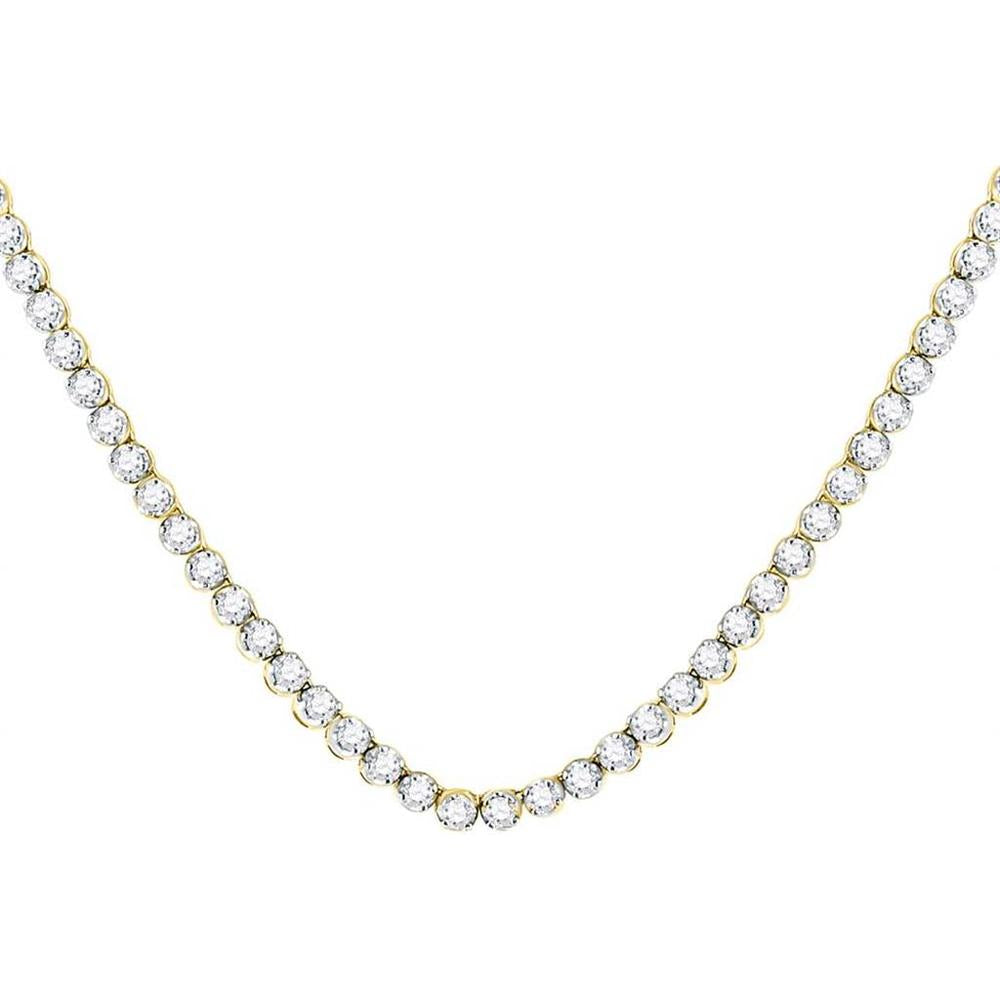10K Yellow Gold 24" Tennis Chain Necklace with Prong-Set Round Diamonds - 11.06 Carat Total Diamond Weight